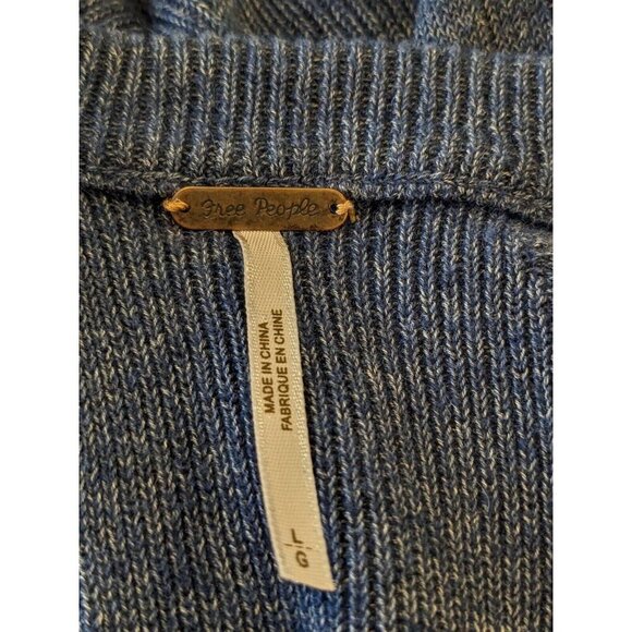 Free People Cropped Cotton Wool Blend Sweater Women L Blue Long Sleeve Pullover - Picture 6 of 7